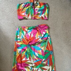 Rachel Zoe Pink and Green Wrap Midi Skirt Set